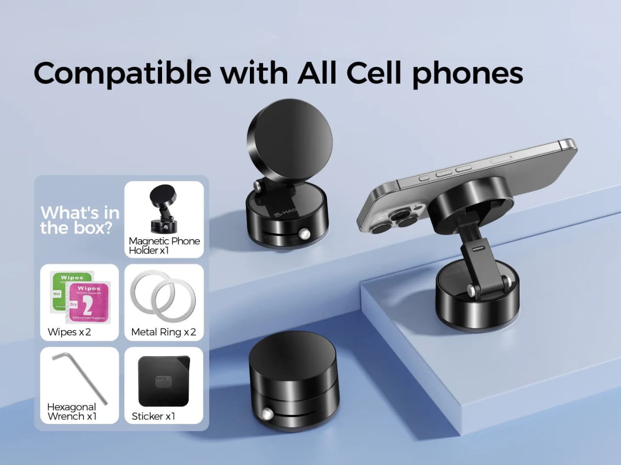 "360° Vacuum Magnetic Suction Phone Holder – Ultra-Strong, No-Drill Mount for Car & Home"